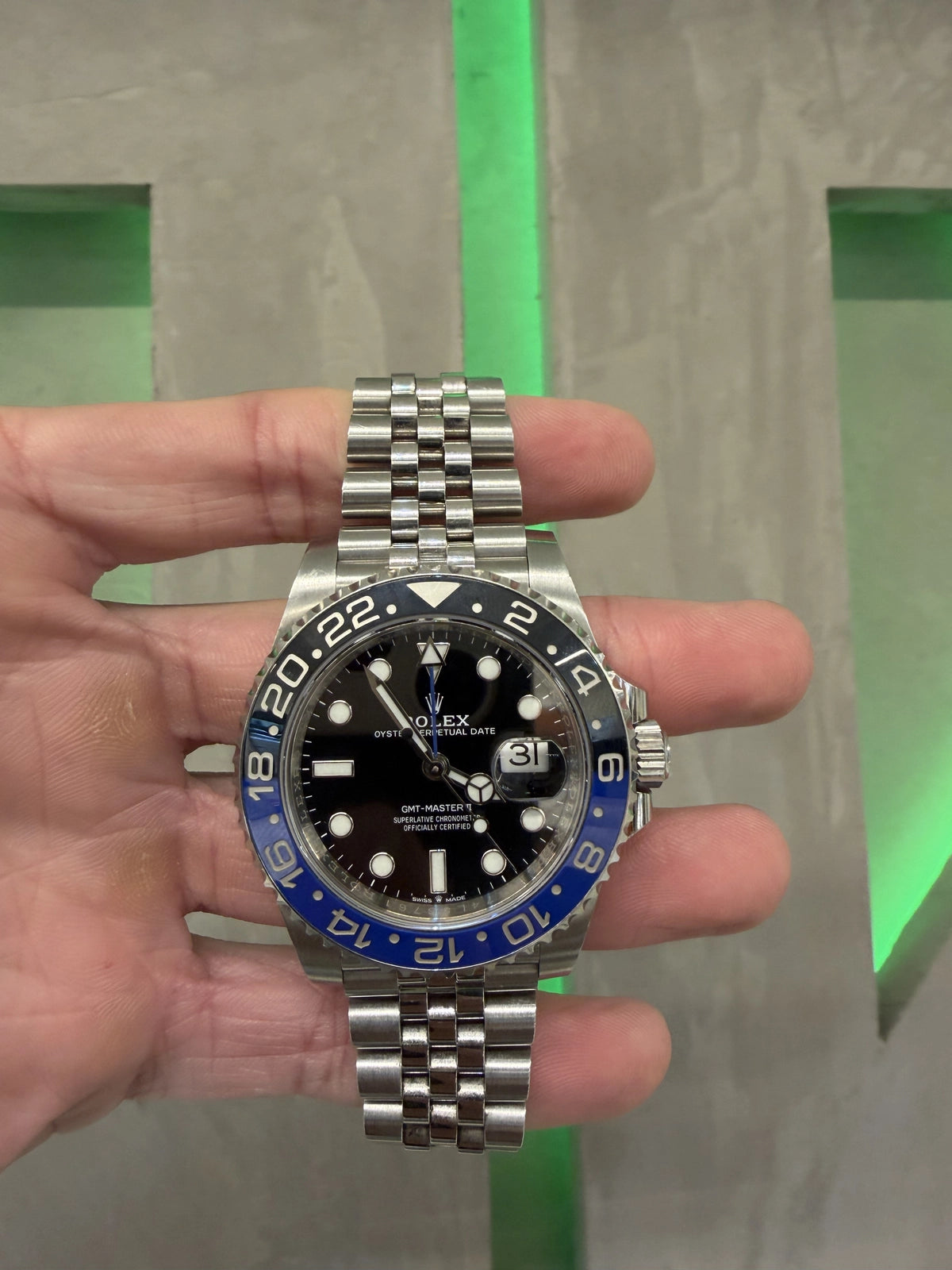 Rolex GMT-Master II Batgirl Black Dial on Jubilee 126710BLNR Card