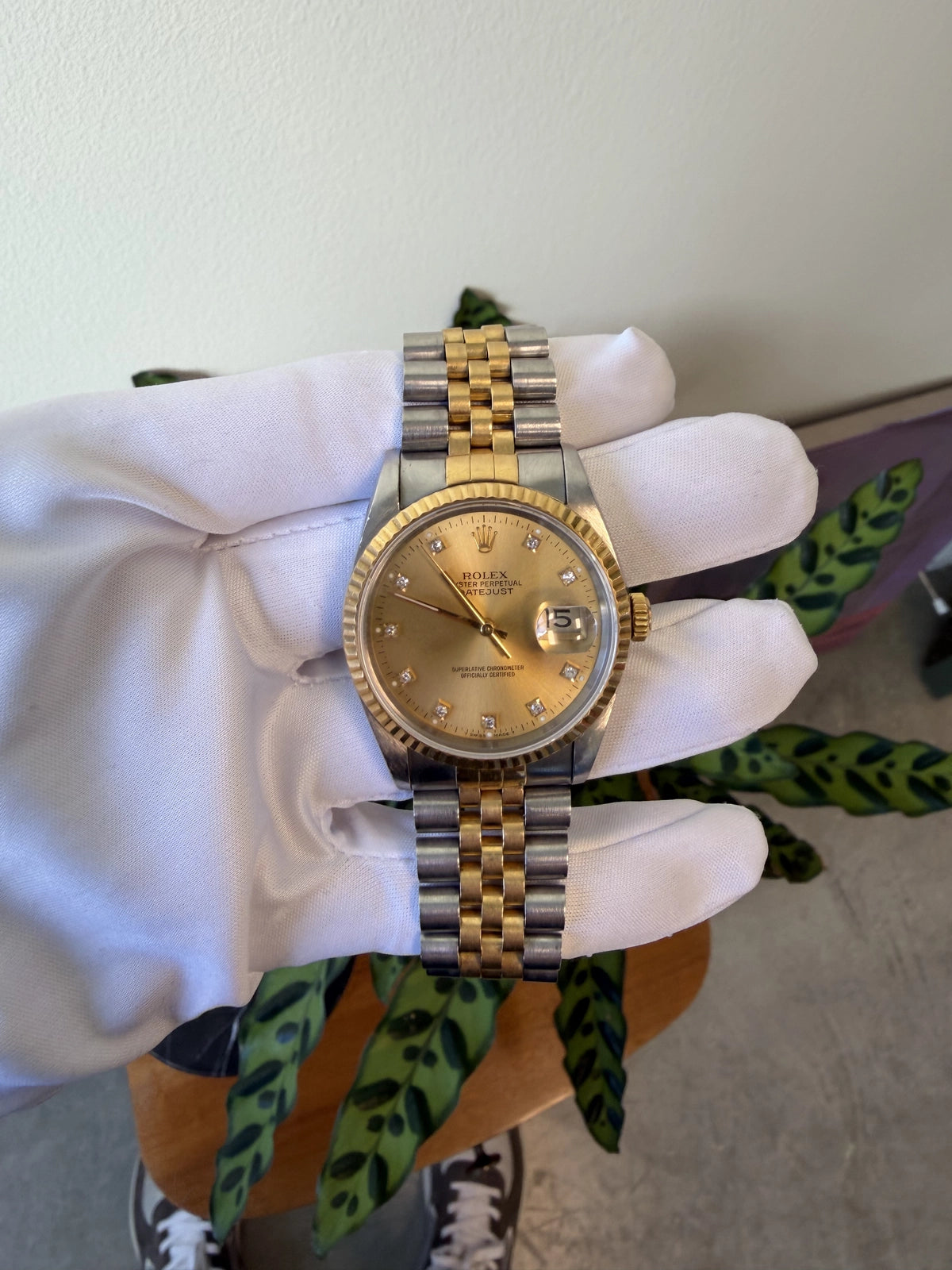 Rolex Datejust 36 Champagne Diamond Dial on Jubilee 16233