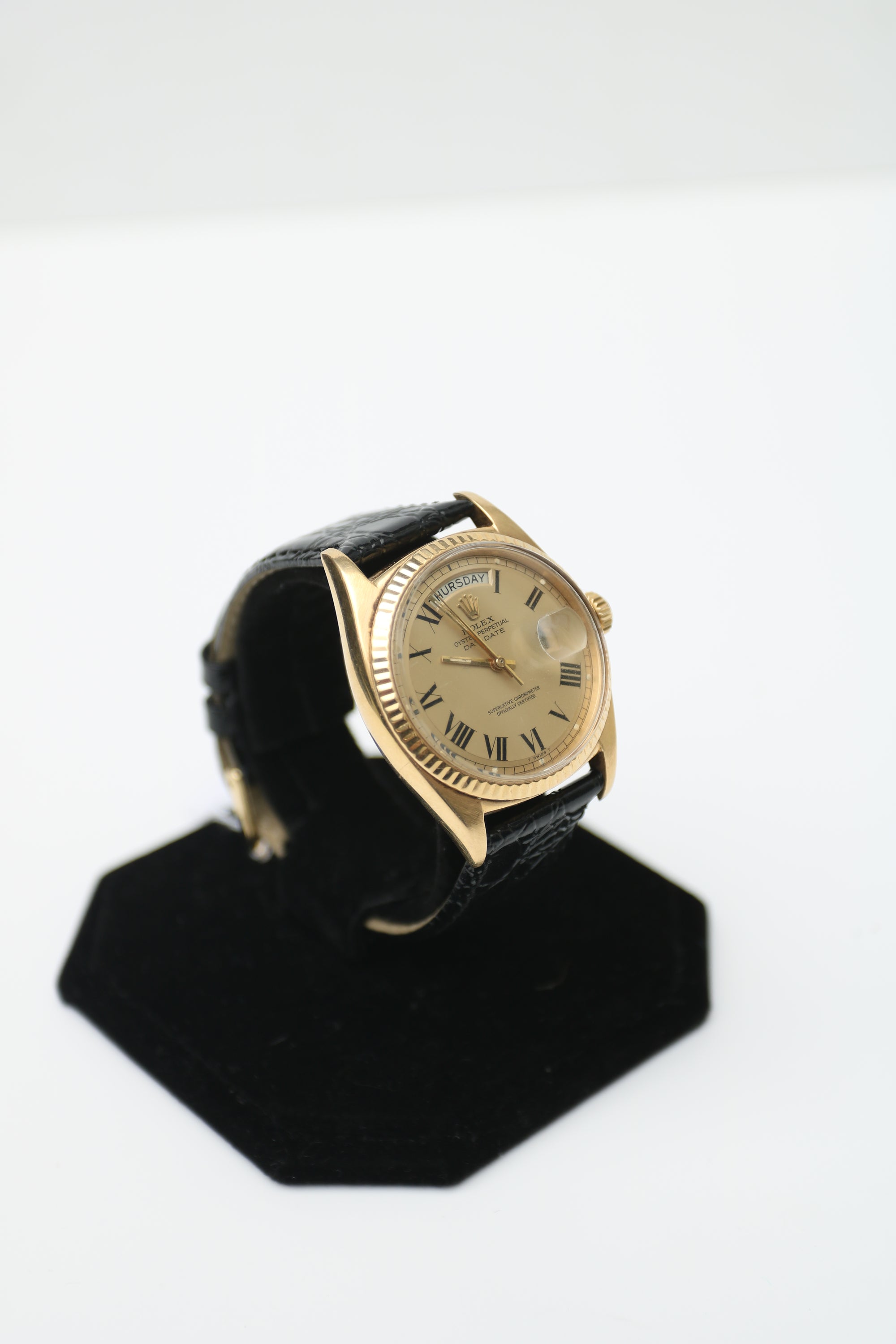 Rolex Day Date champ roman Dial on Bleack leather 1803