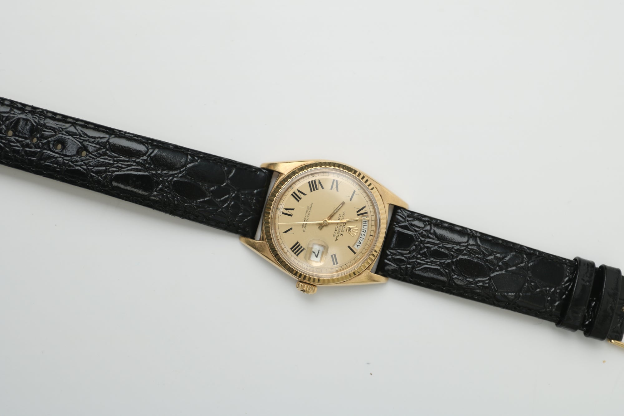 Rolex Day Date champ roman Dial on Bleack leather 1803