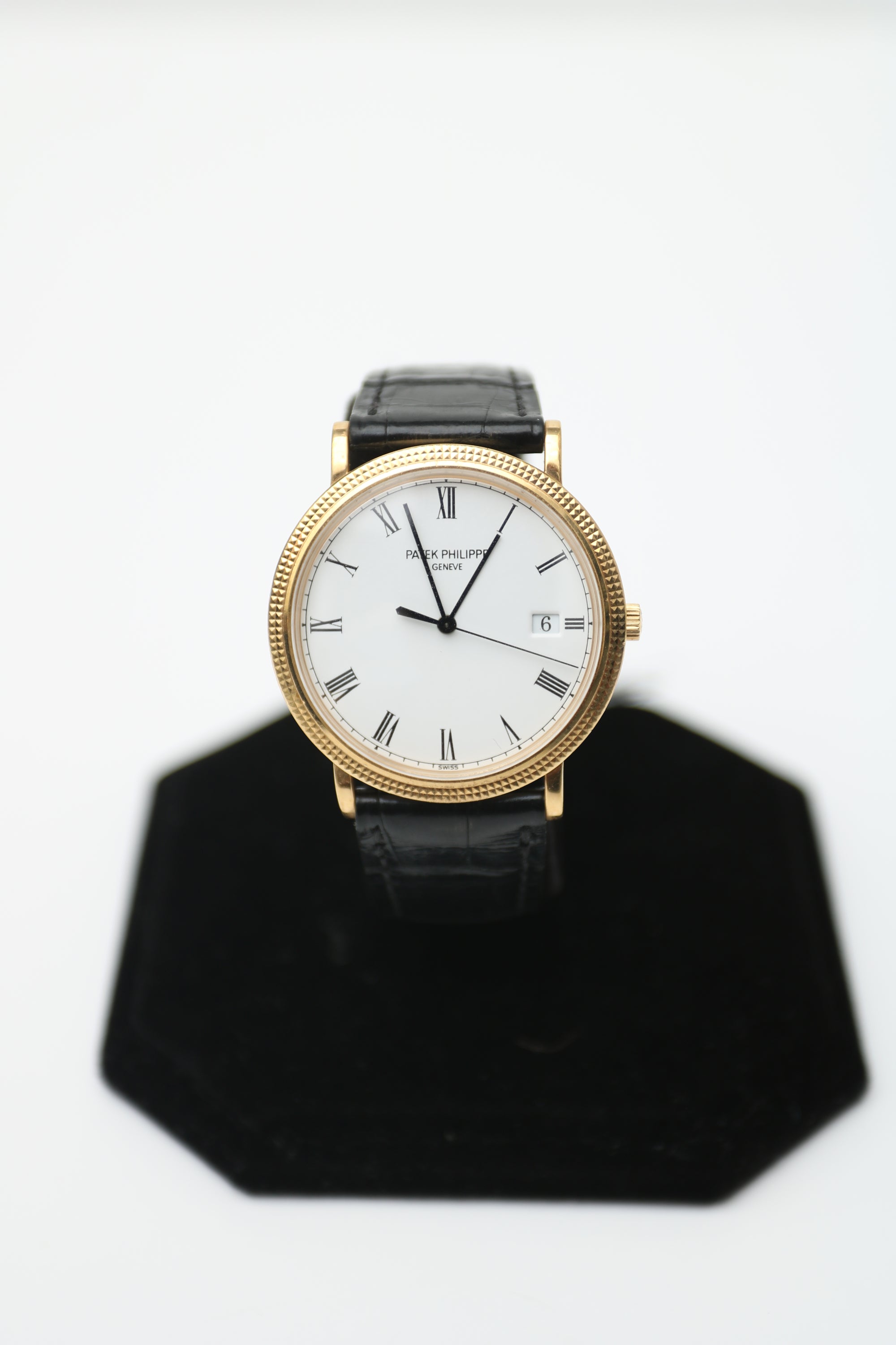Patek Philippe White roman date Dial on Black Leather 3944