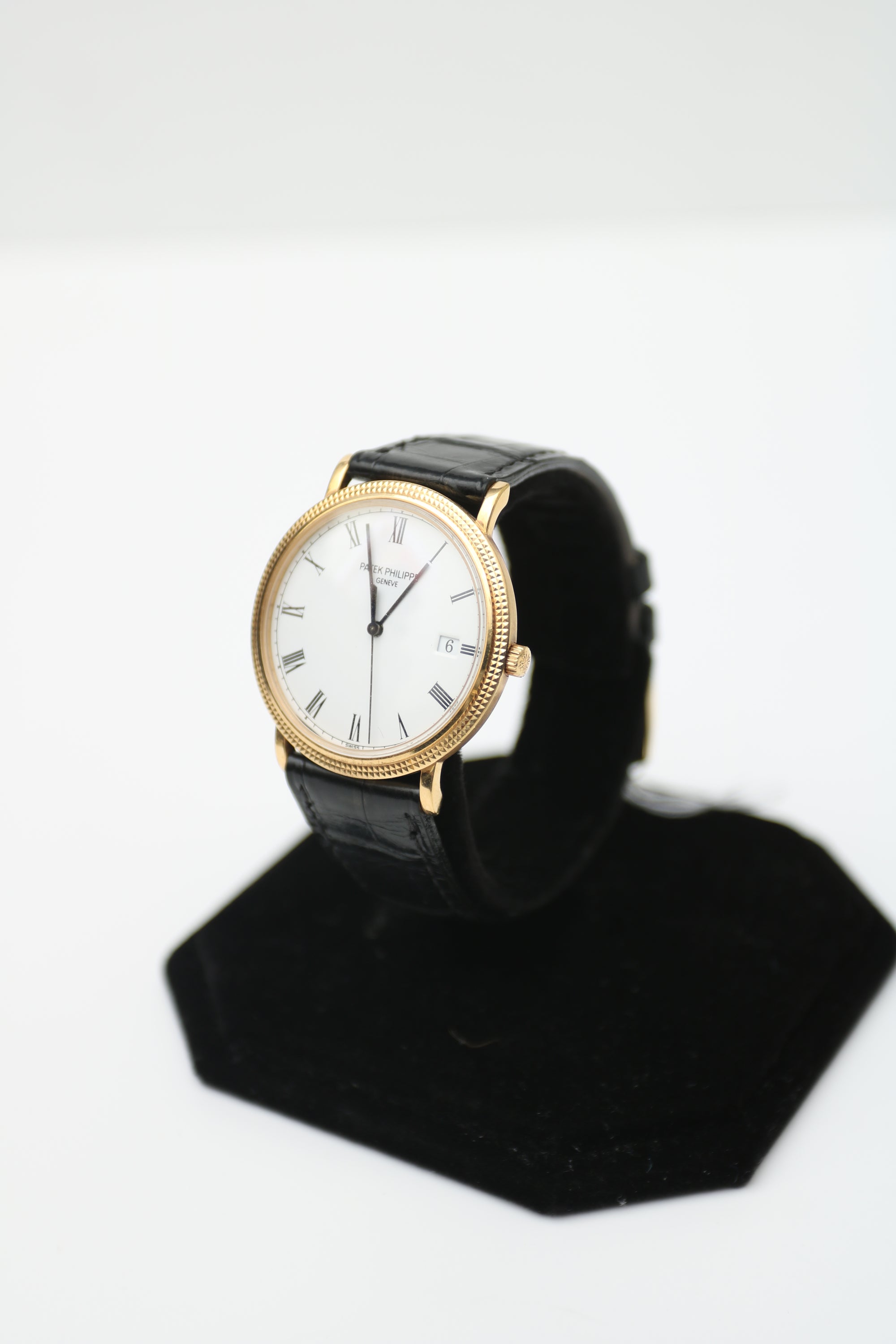 Patek Philippe White roman date Dial on Black Leather 3944