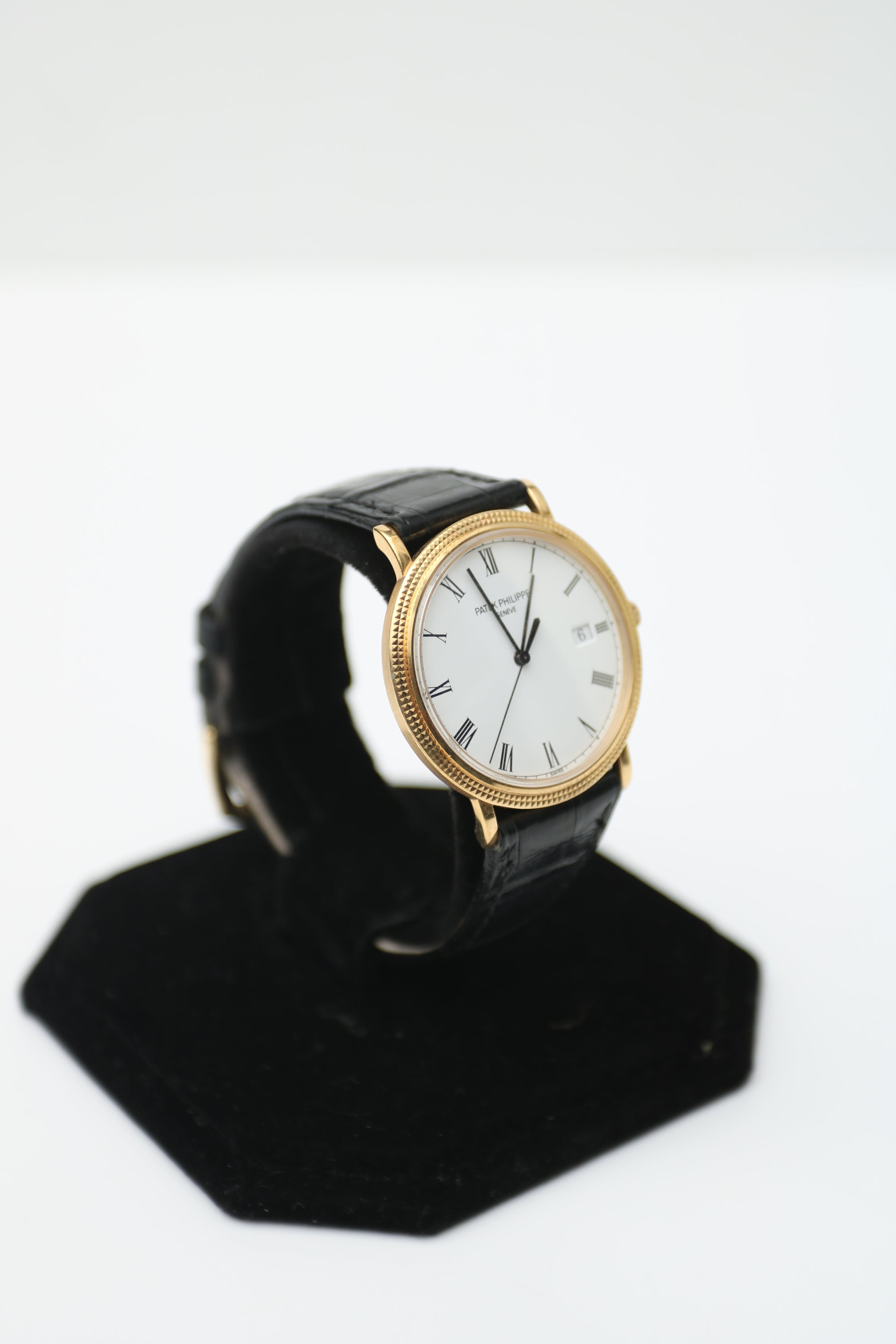 Patek Philippe White roman date Dial on Black Leather 3944