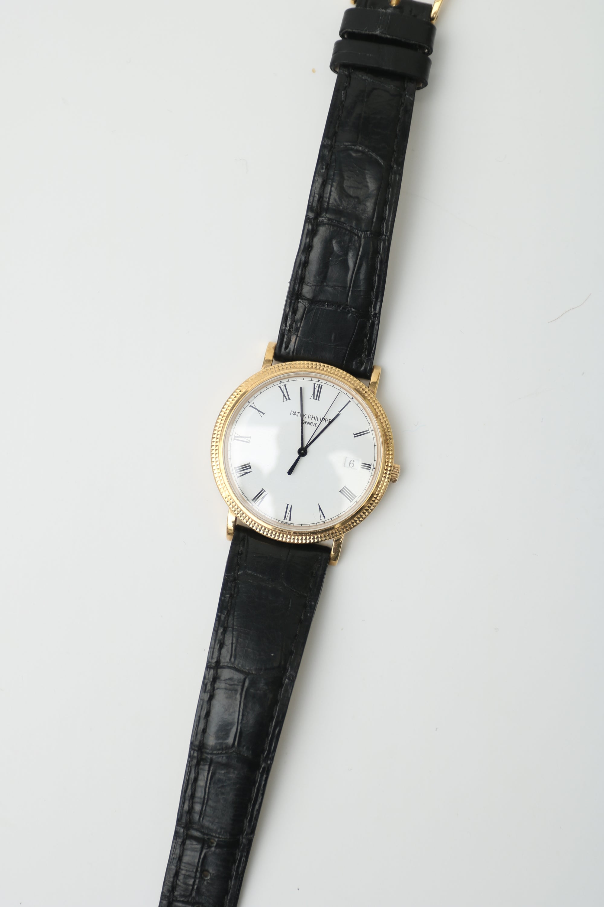 Patek Philippe White roman date Dial on Black Leather 3944