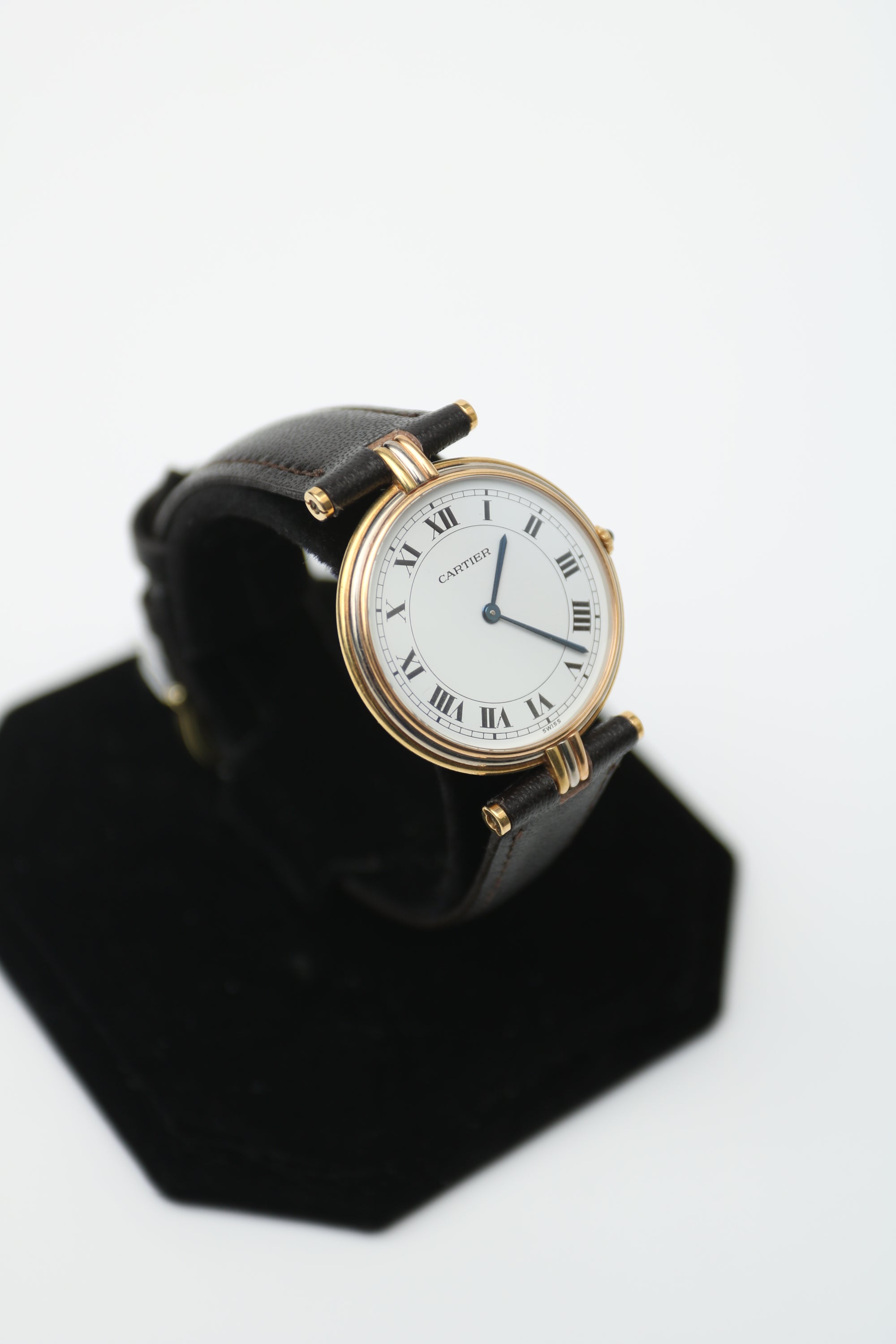 Cartier Trinity White roman "paris dial" Dial on Brown Leather