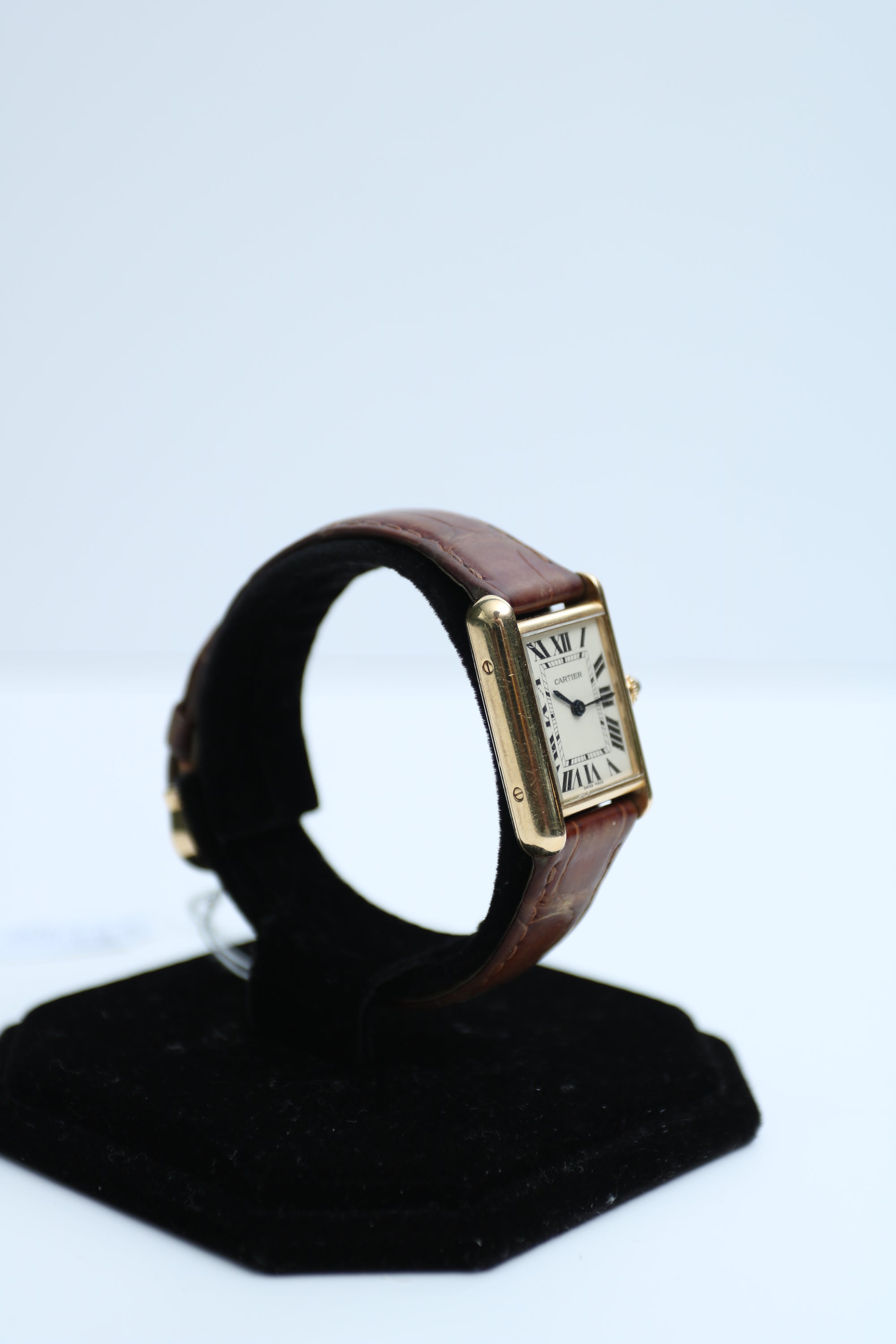 Cartier tank white Dial on brown leather 2442
