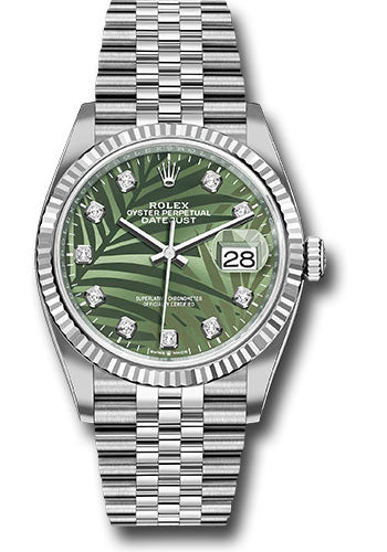 Rolex Datejust 36 Olive Green Palm Motif Diamond 6 Dial on Jubilee 126234 2023