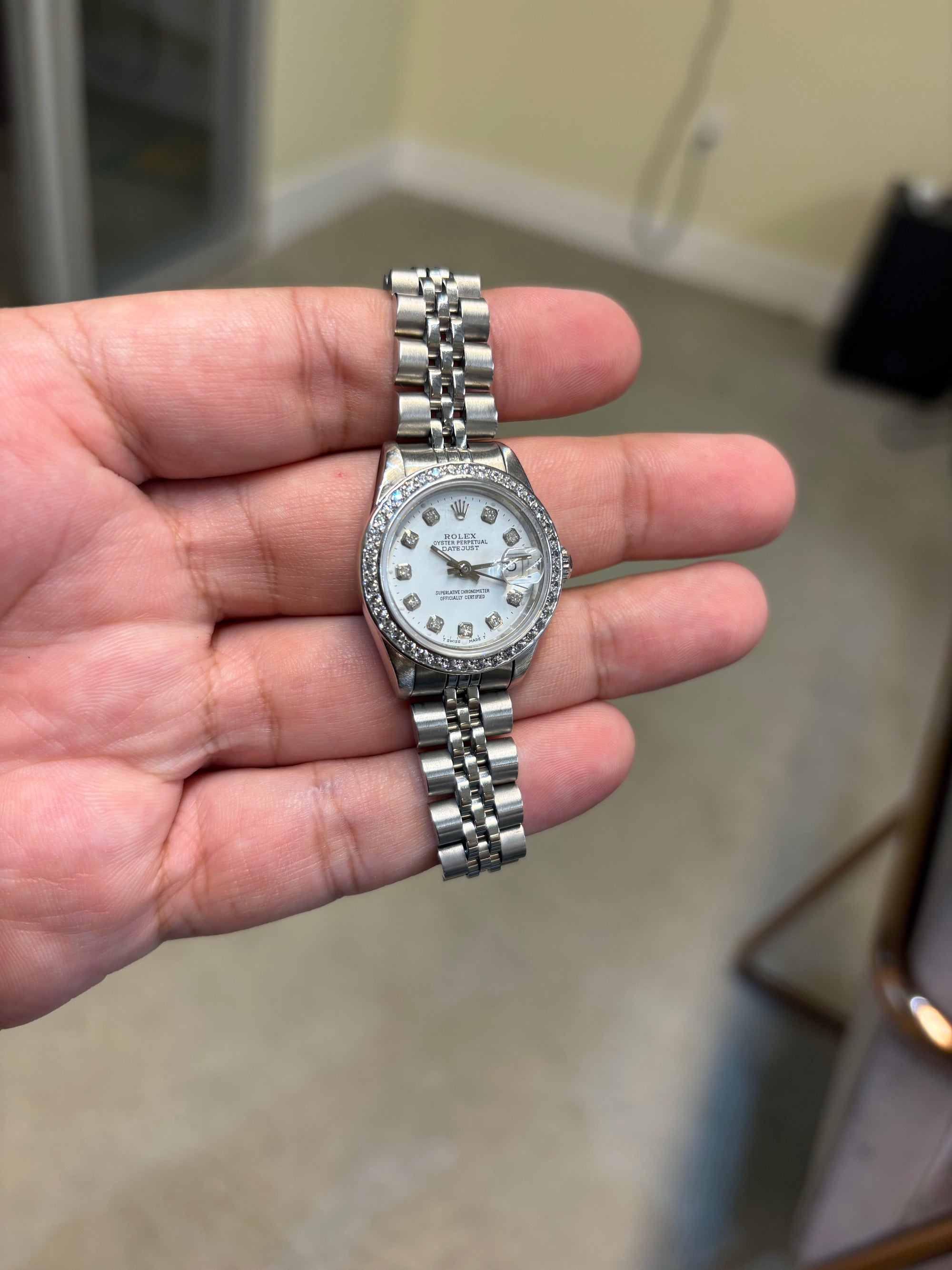Rolex Datejust Custom White Diamond Dial on Jubilee 69190