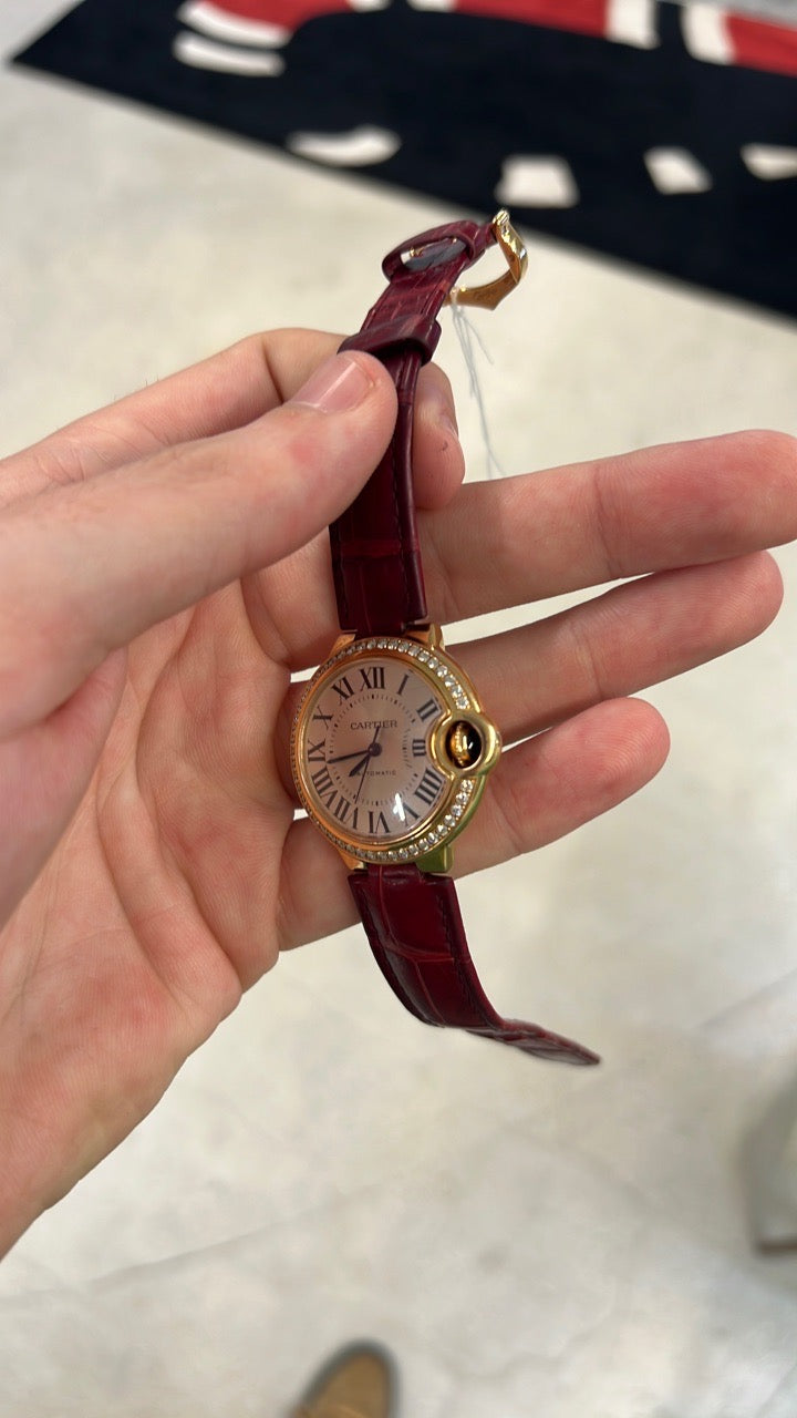 Cartier Ballon bleu Silver Dial on Red leather wjbboo33 Papers